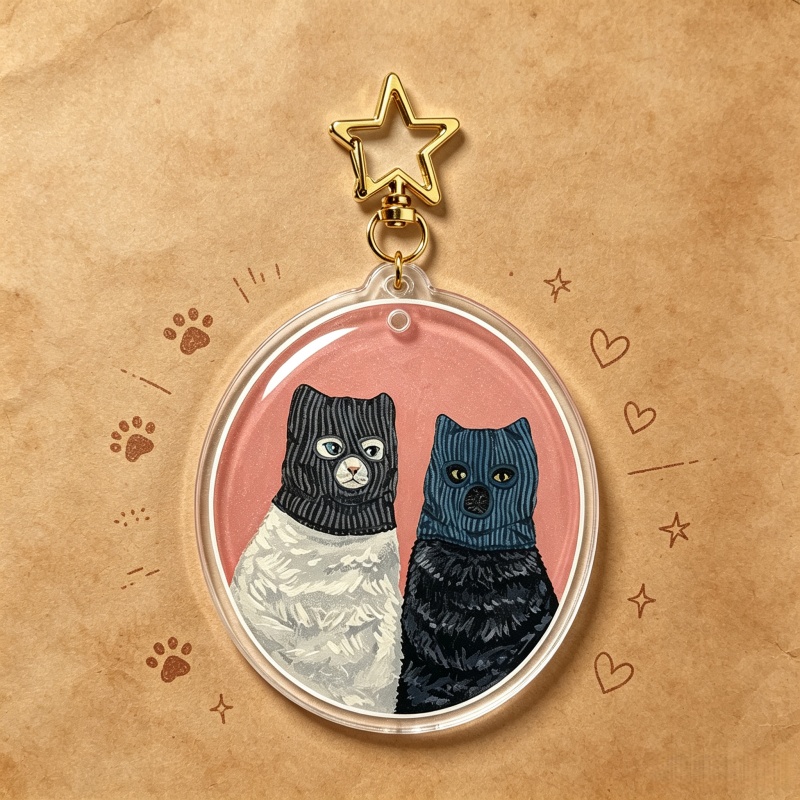 Vintage Cartoon Collectible - Chaveiro de Acrílico Gatos Abraçados, Pingente