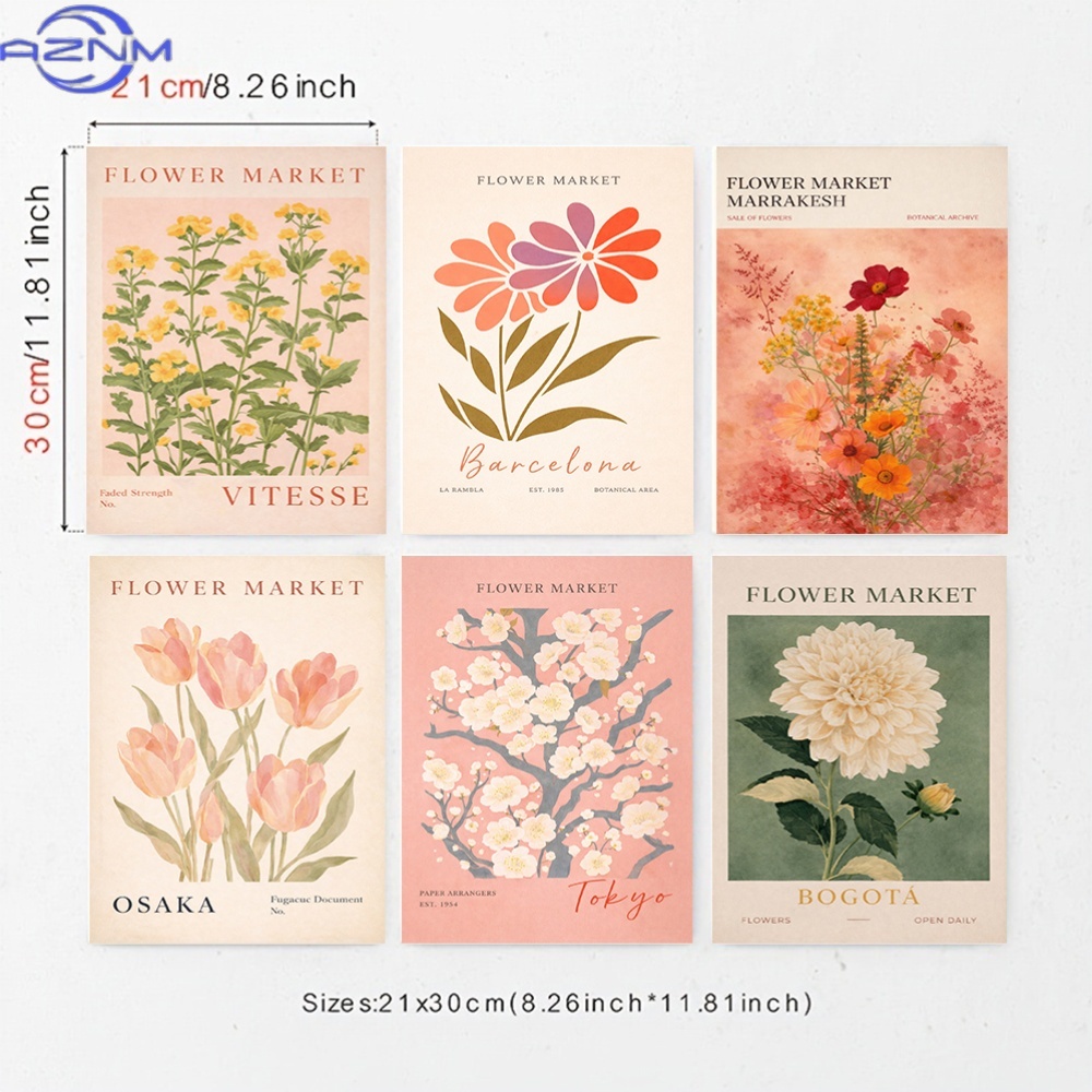 Vintage Collectible Market - Coleção de 6 impressões em tela