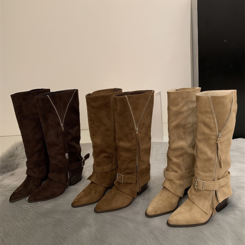 Vintage Zipper - Botas Femininas de Cano Longo em